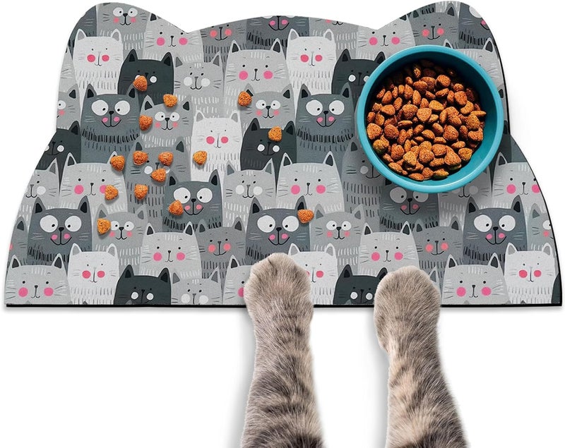 Zoeeya Grey Cat Food & Water Mats - Absorbent Pet Feeding Placemats 23.6 * 13.7 inch - Image 1